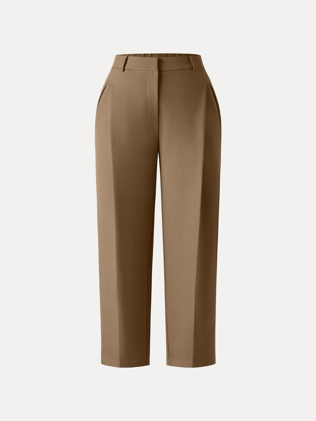 4-Way Stretch Mid Rise Cropped Tapered Trousers with Pockets Medium Oak XS