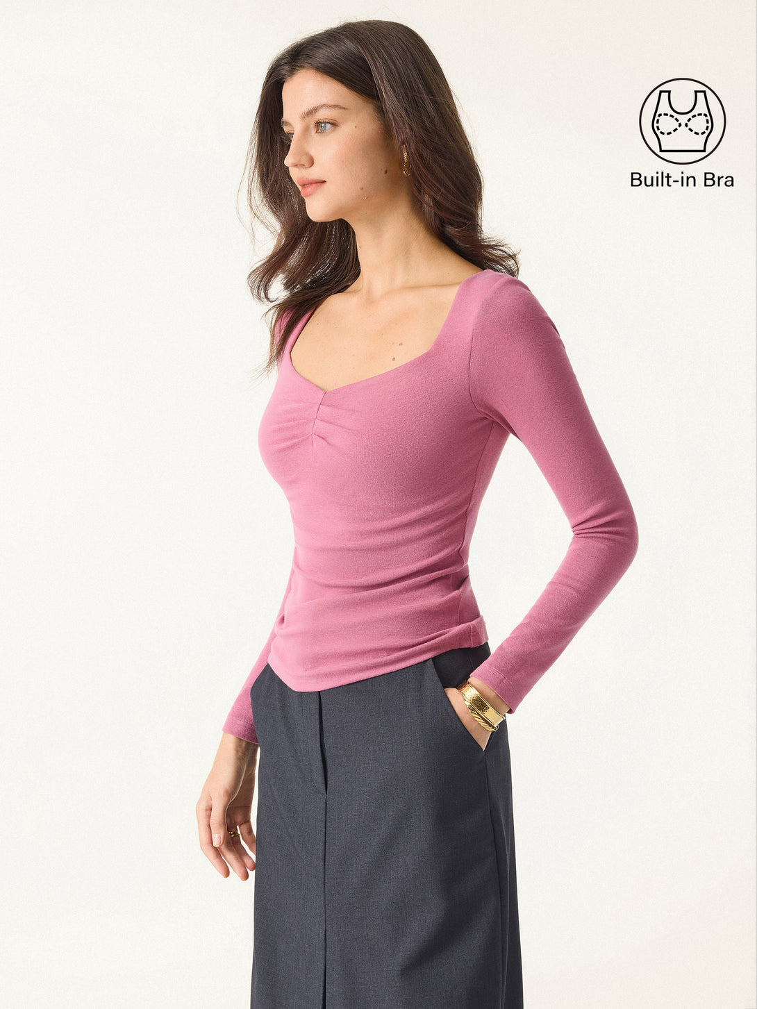Light Warm Diamond Neck Tucked Brami Top Rose XS