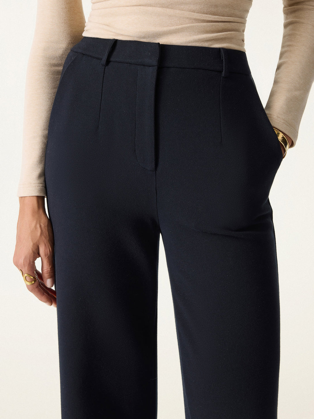 Cozy Knit High Rise Slim Straight Leg Pants with Pockets