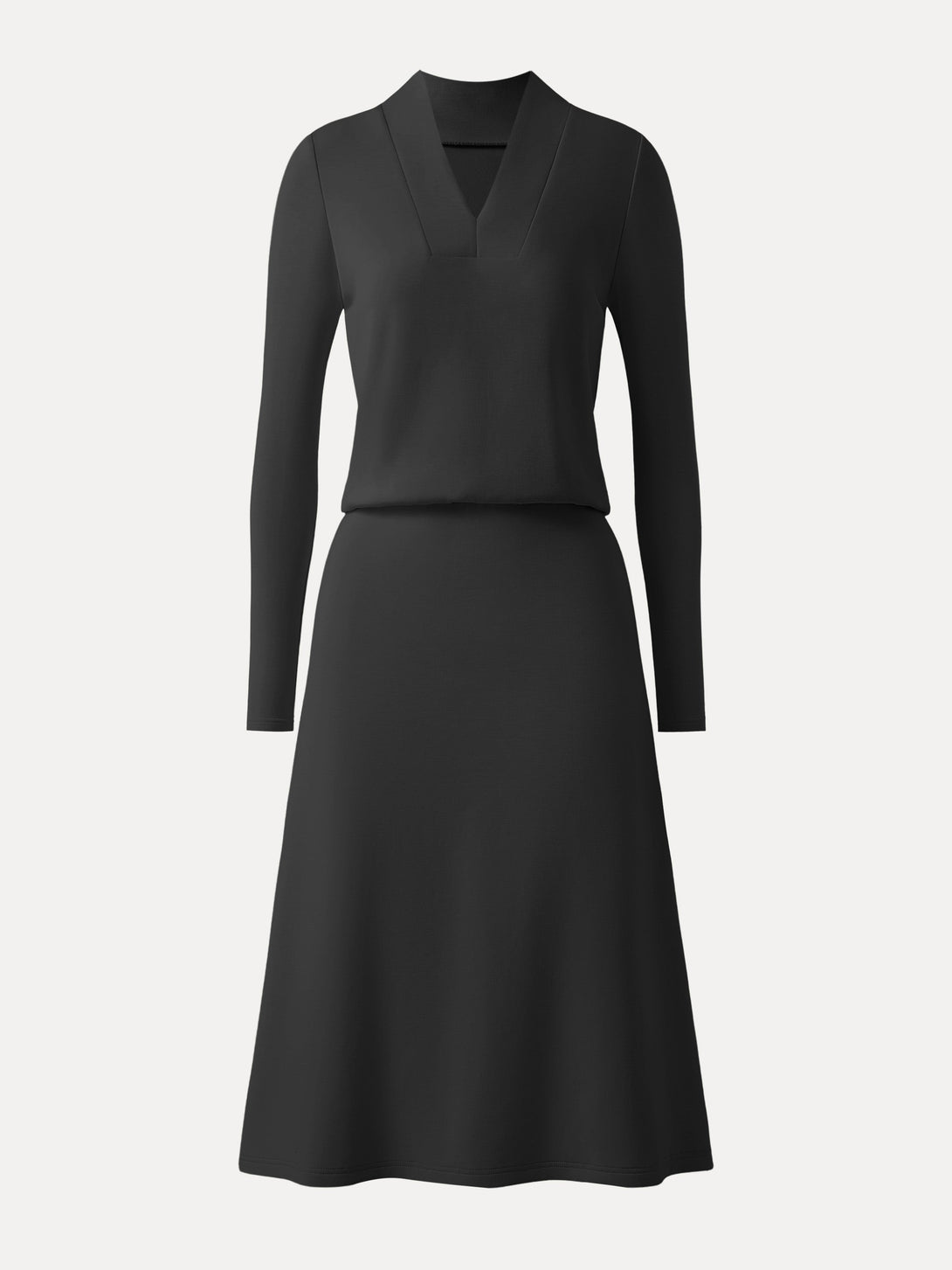Elevated V-neck Long Sleeve Cinched Midi Dress Black XS