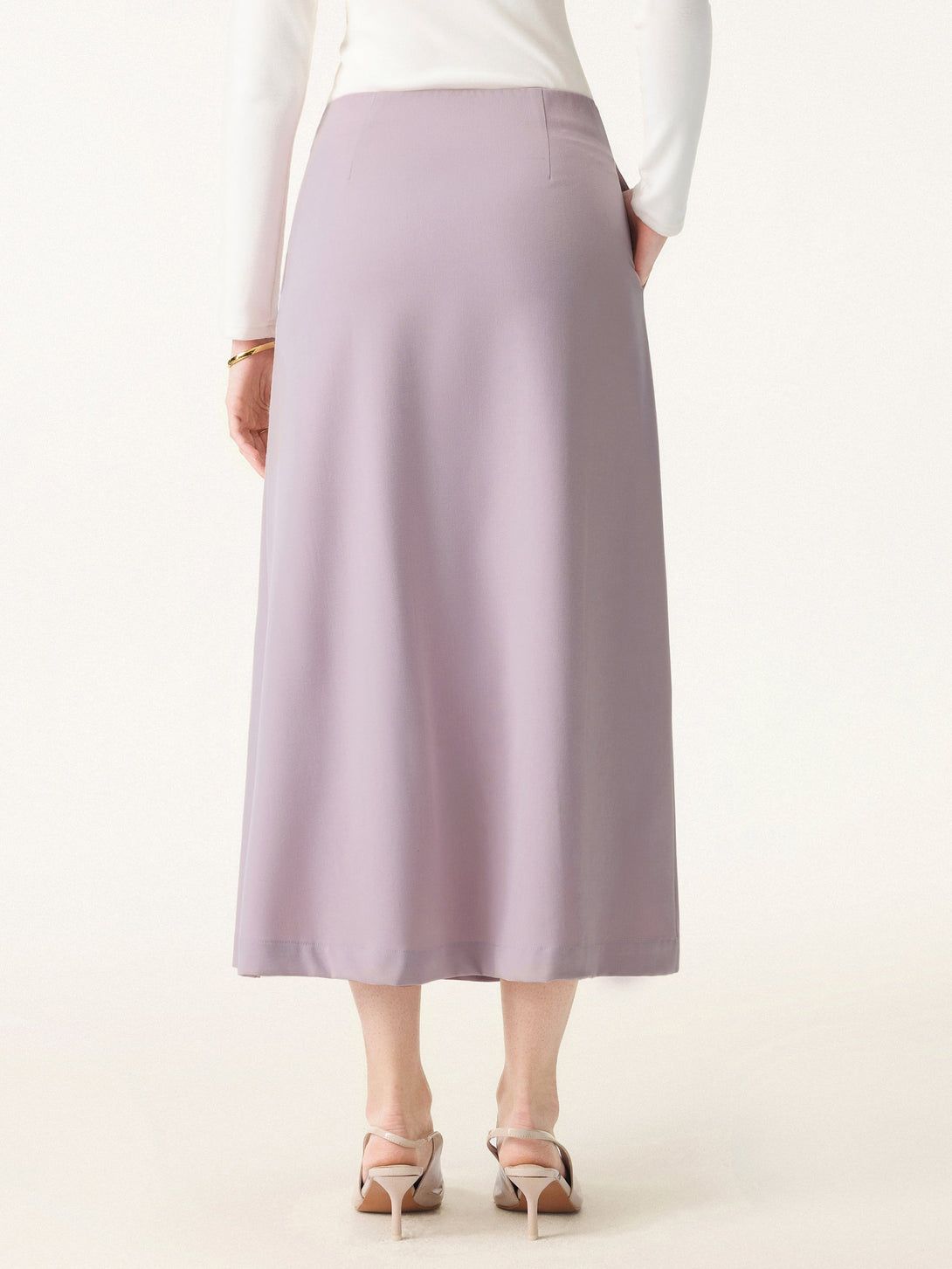 Wrinkle-Resistant A-line Pleated Midi Skirt with Pockets
