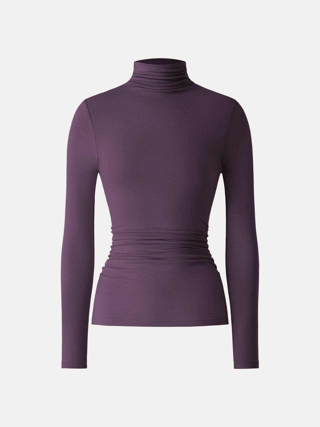 Lyocell Cashmere Turtleneck Side Ruched Top 1Pc Plum Wine