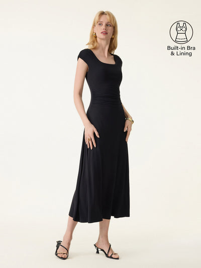 SkinKiss Cooling Square Neck Ruched Midi Bra Dress