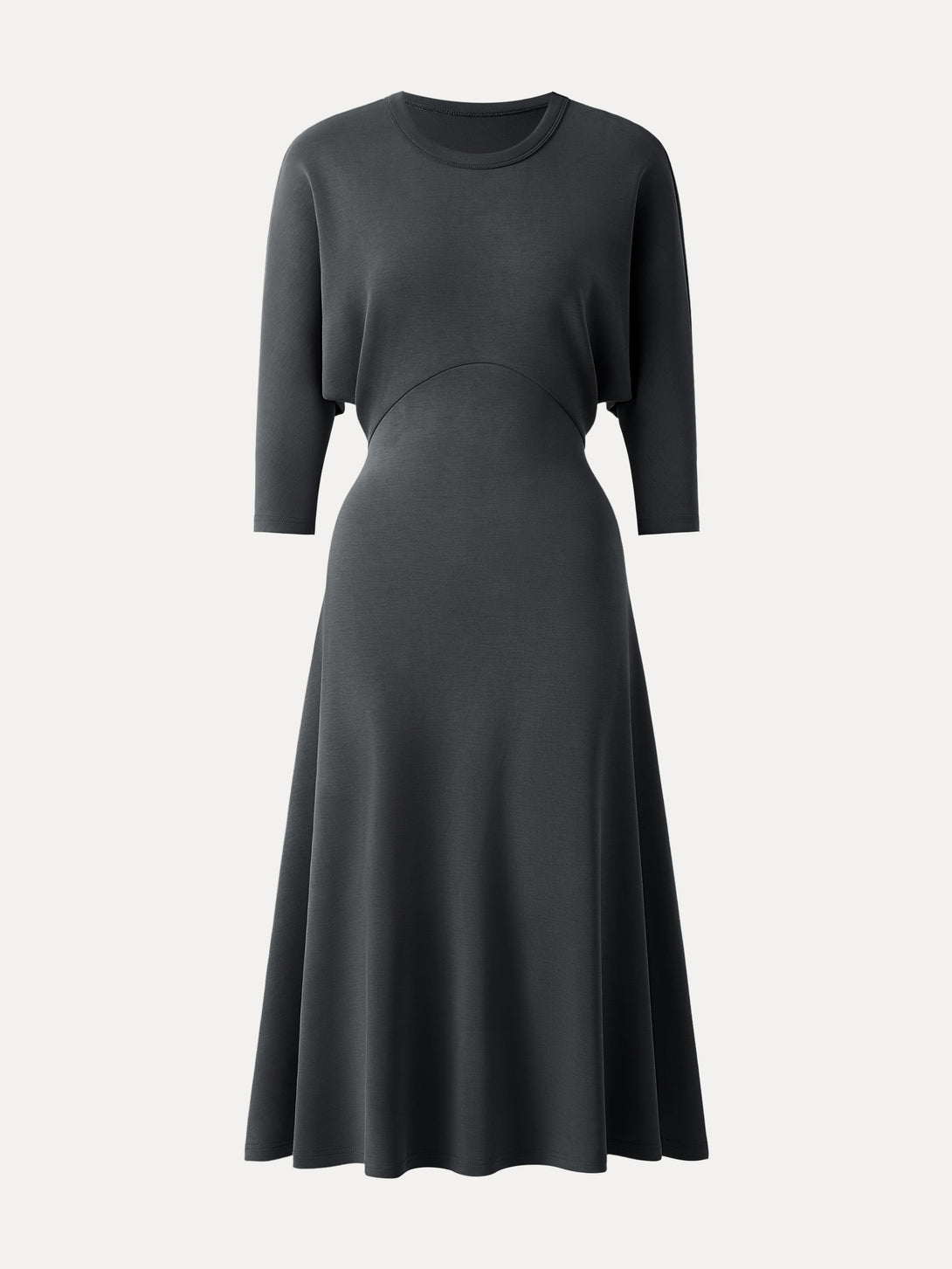 Chic Crewneck 3/4 Sleeves Midi Dress Blue Charcoal XS