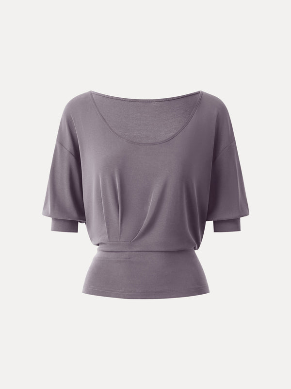 Scoop Neck Short Sleeve Tucked Tee