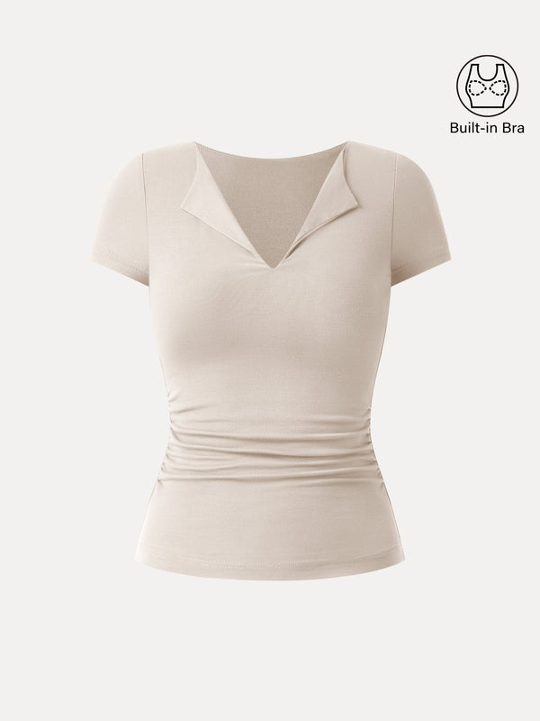 Flapped V-neck Side Ruched New Airy Brami Tee Fog XS