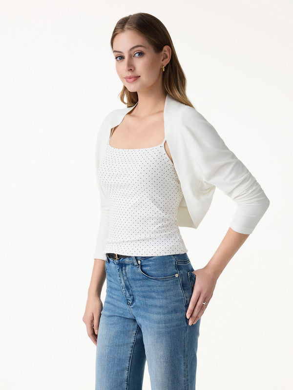 OGLmove Bamboo Blend Breathable Summer Cropped Shrug Cardigan White XXS