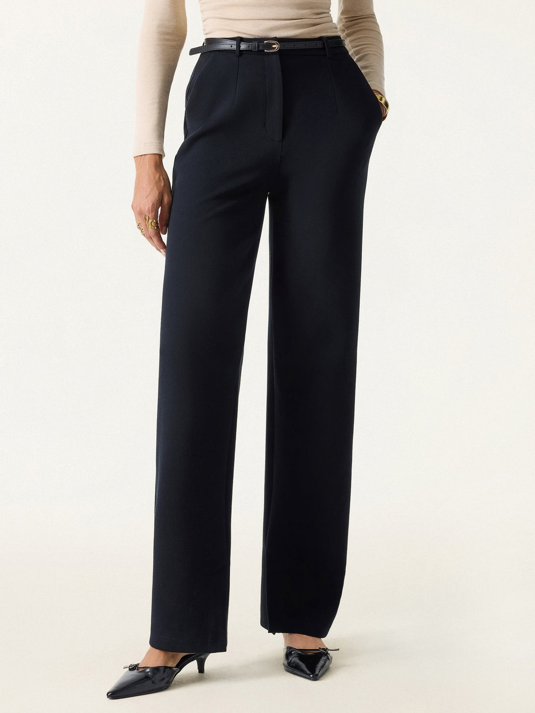 Cozy Knit High Rise Slim Straight Leg Pants with Pockets