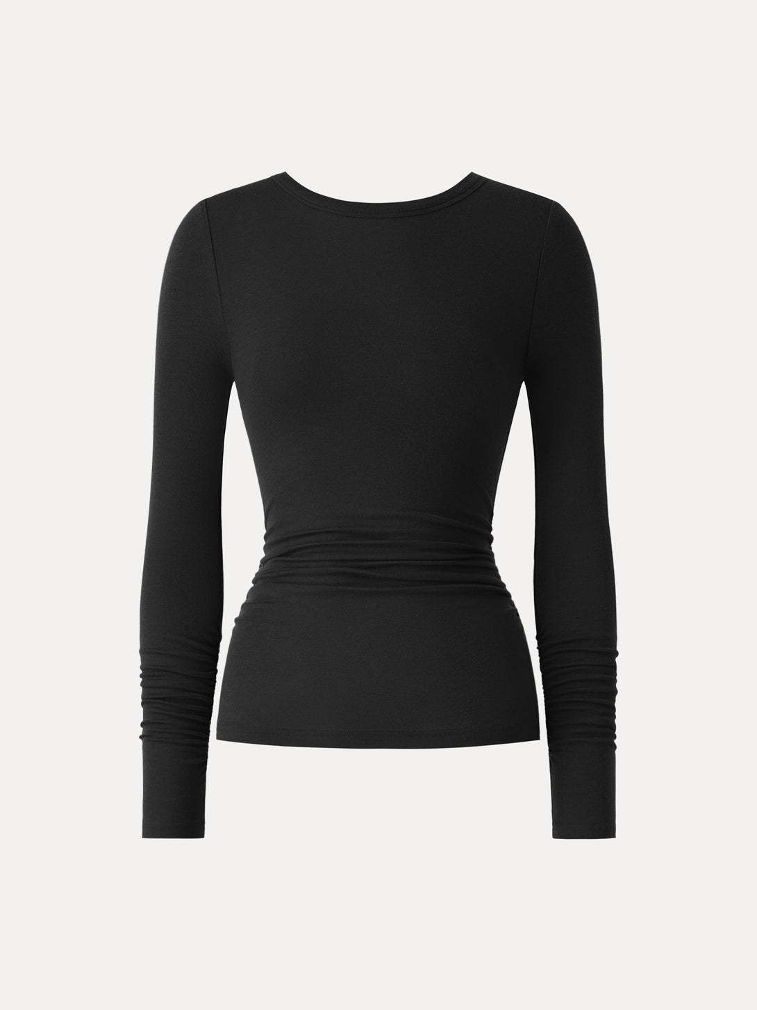 Lyocell Cashmere Ruched Sleeve Skimming Top Black XS