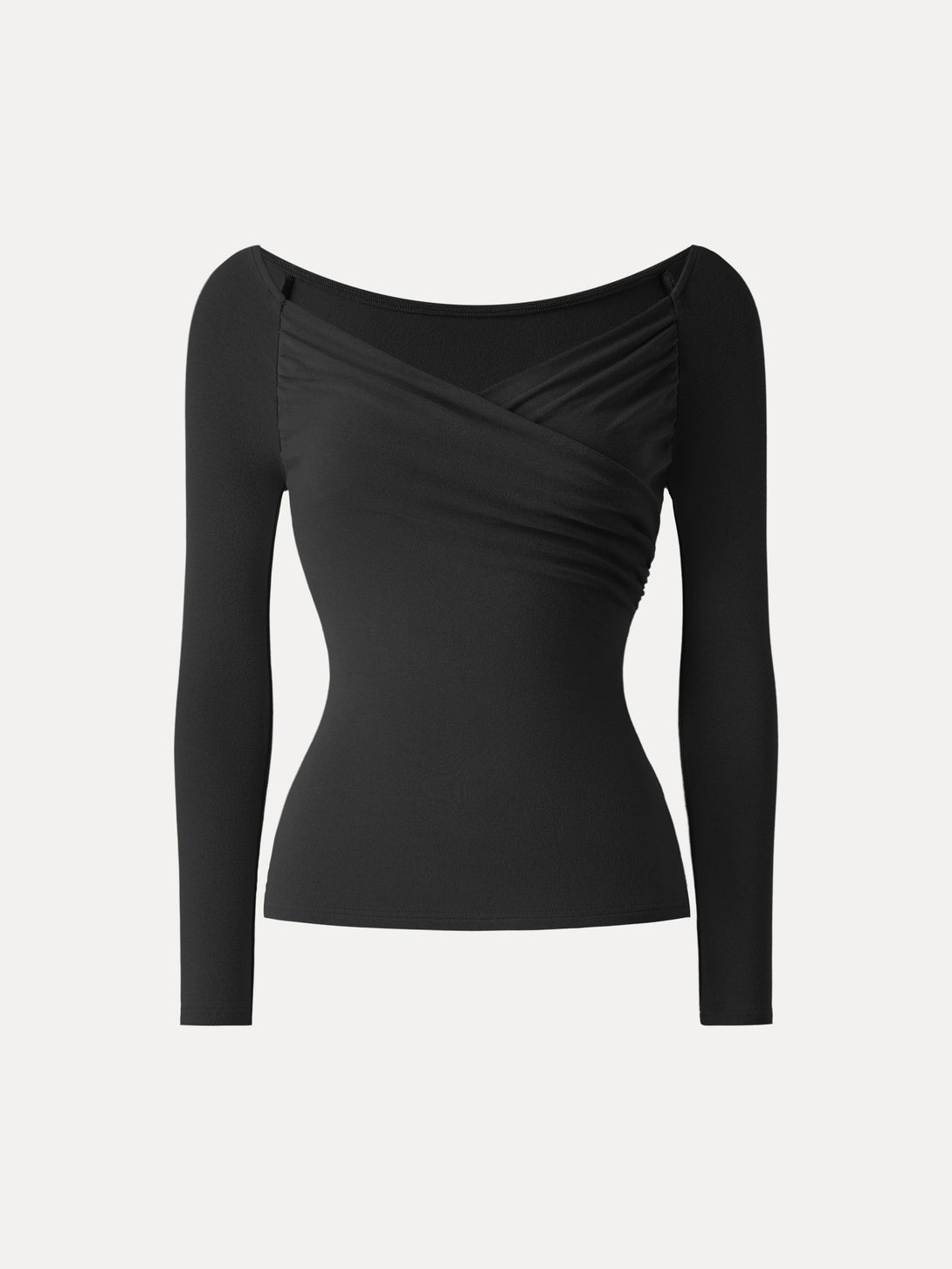 Light Warm Surplice Ruched Long Sleeve Top Black XS