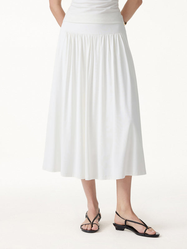 OGLmove SkinKiss Mid Rise Gathered Midi Skirt with Pockets Pure White XS