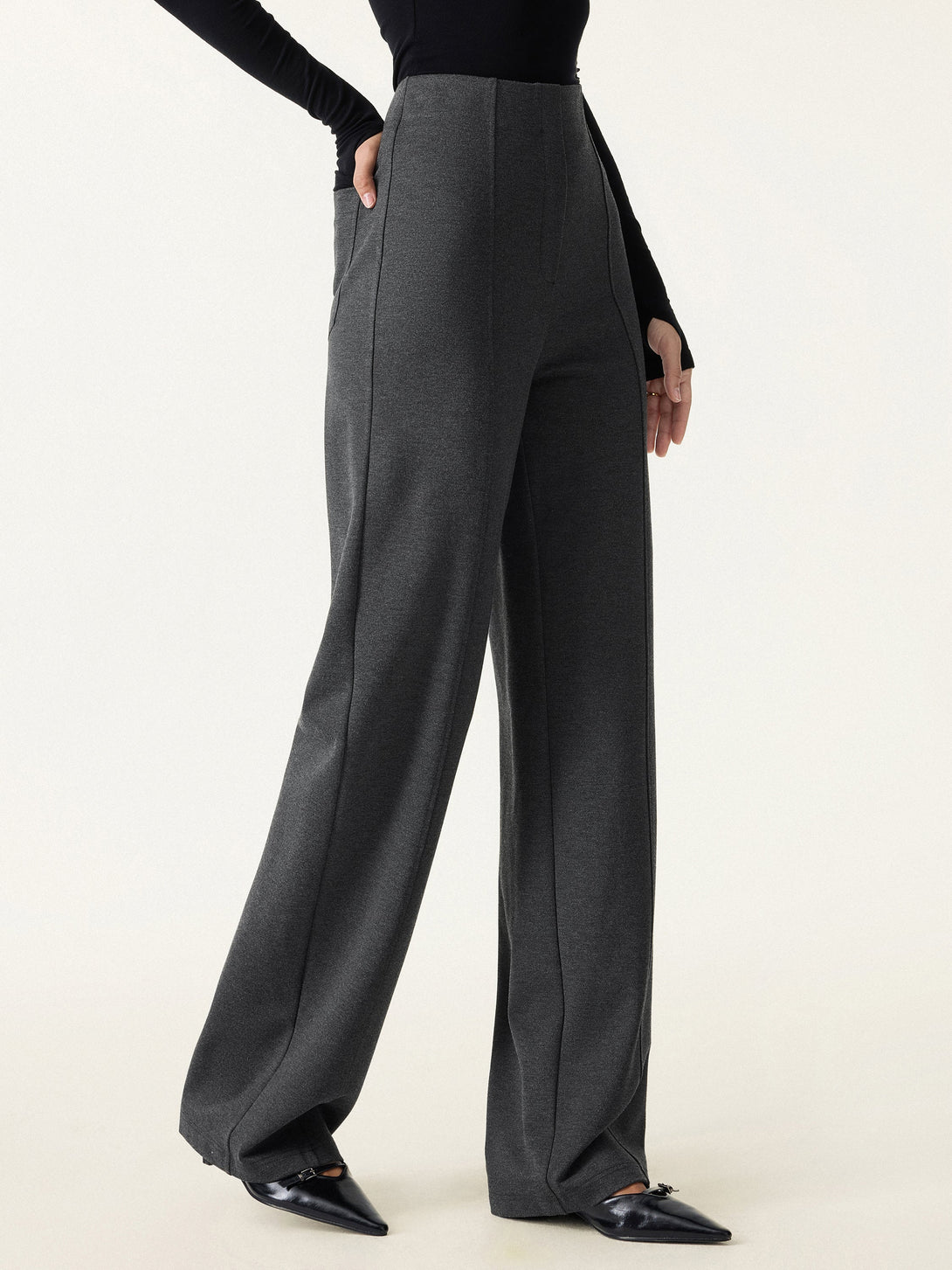 Stretch Ponte High Rise Straight Leg Pants with Pockets