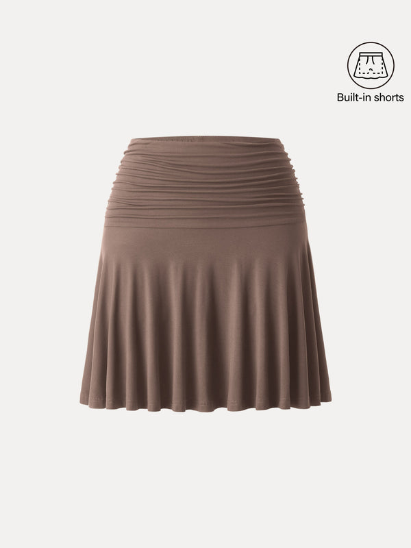 Ruched Mini Circle Skirt with Lined Shorts