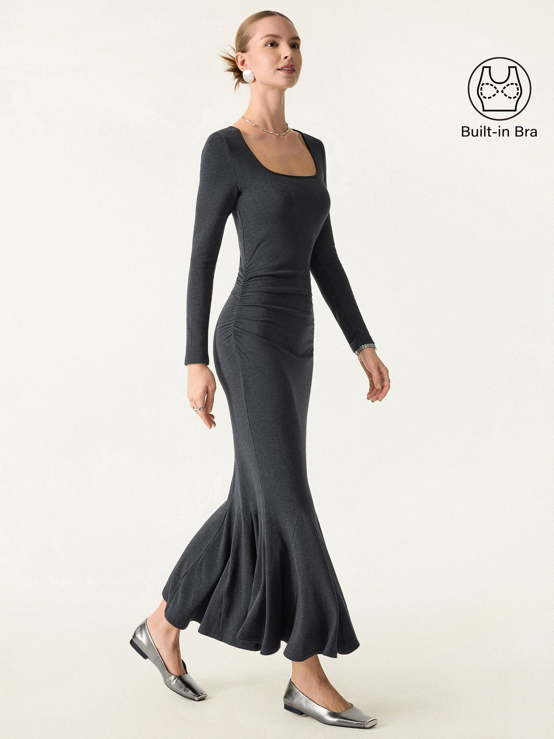 Going-out Square Neck Side Ruched Mermaid Maxi Brami Dress