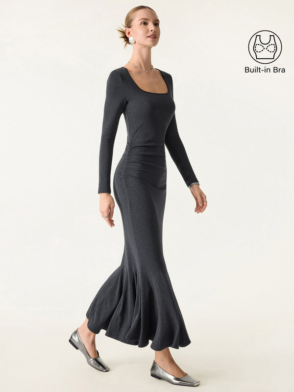 Going-out Square Neck Side Ruched Mermaid Maxi Brami Dress