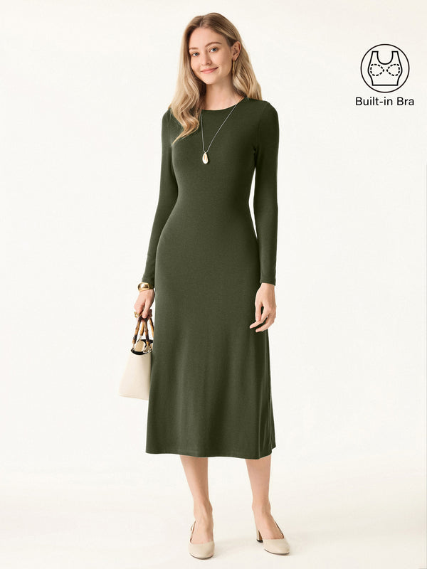 Essential Round Neck Long Sleeve Midi Brami Dress