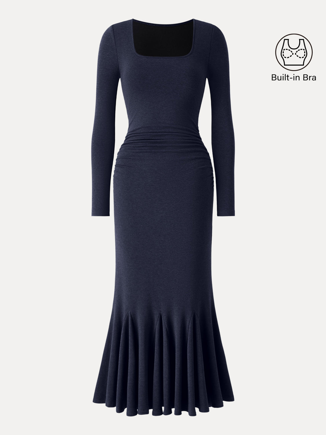 Going-out Square Neck Side Ruched Mermaid Maxi Brami Dress Midnight Navy XS