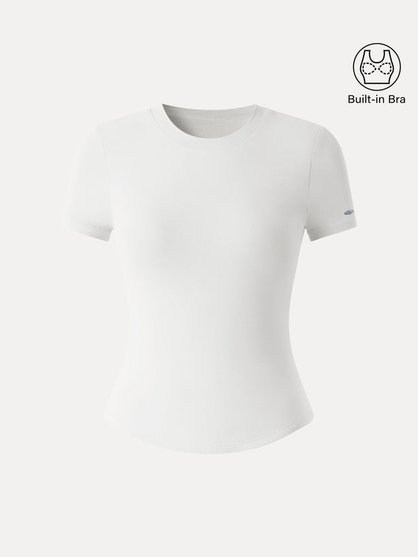 Back Smoothing Slimming Crew Neck Everyday Bra Tee Pure White XS