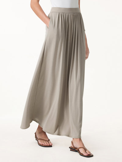 OGLmove Soft Linen Knit Gathered A-Line Maxi Skirt with Pockets Regular Dark Alabaster