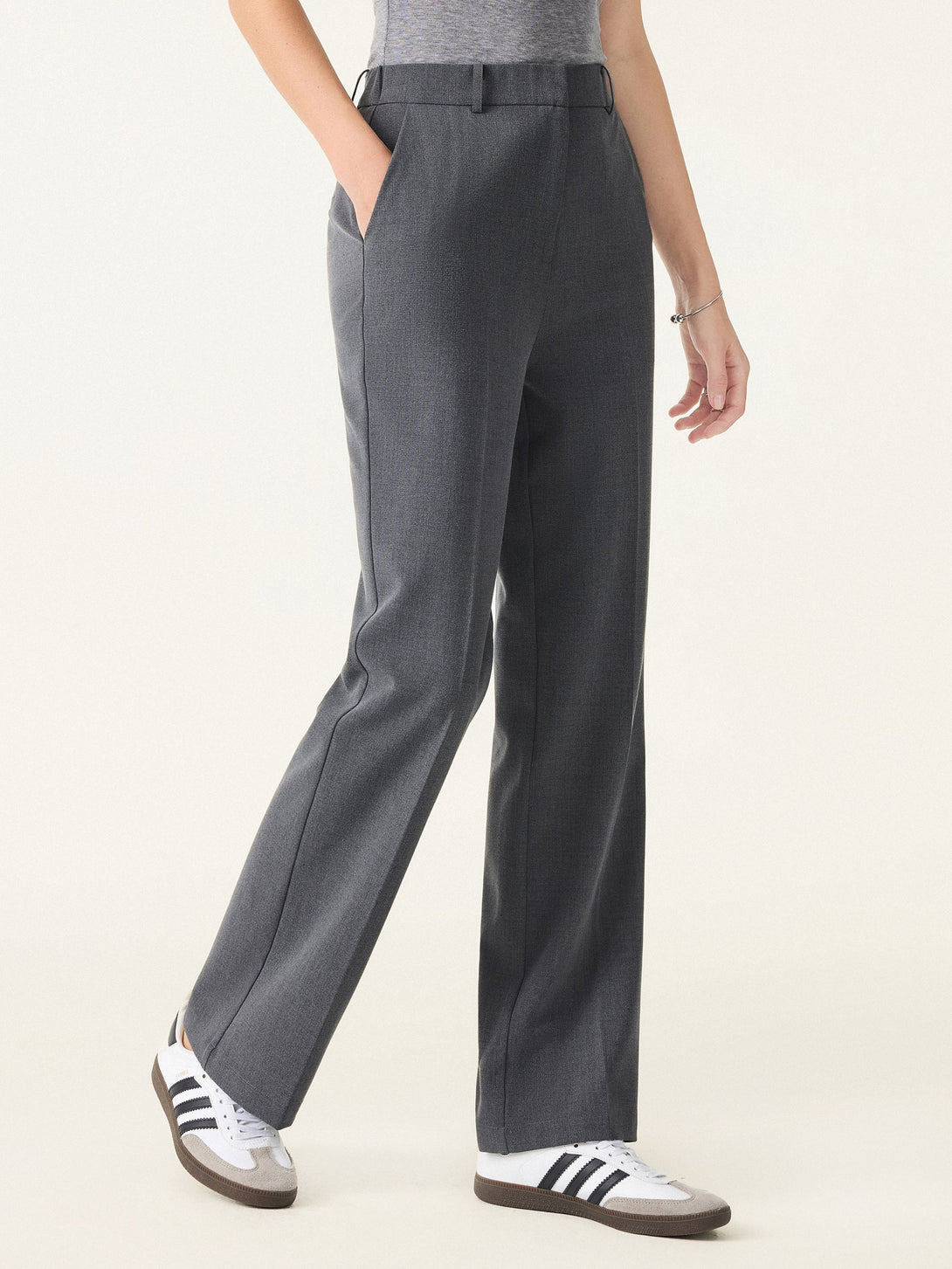 Mid Rise Straight Leg Creased Trousers with Pockets