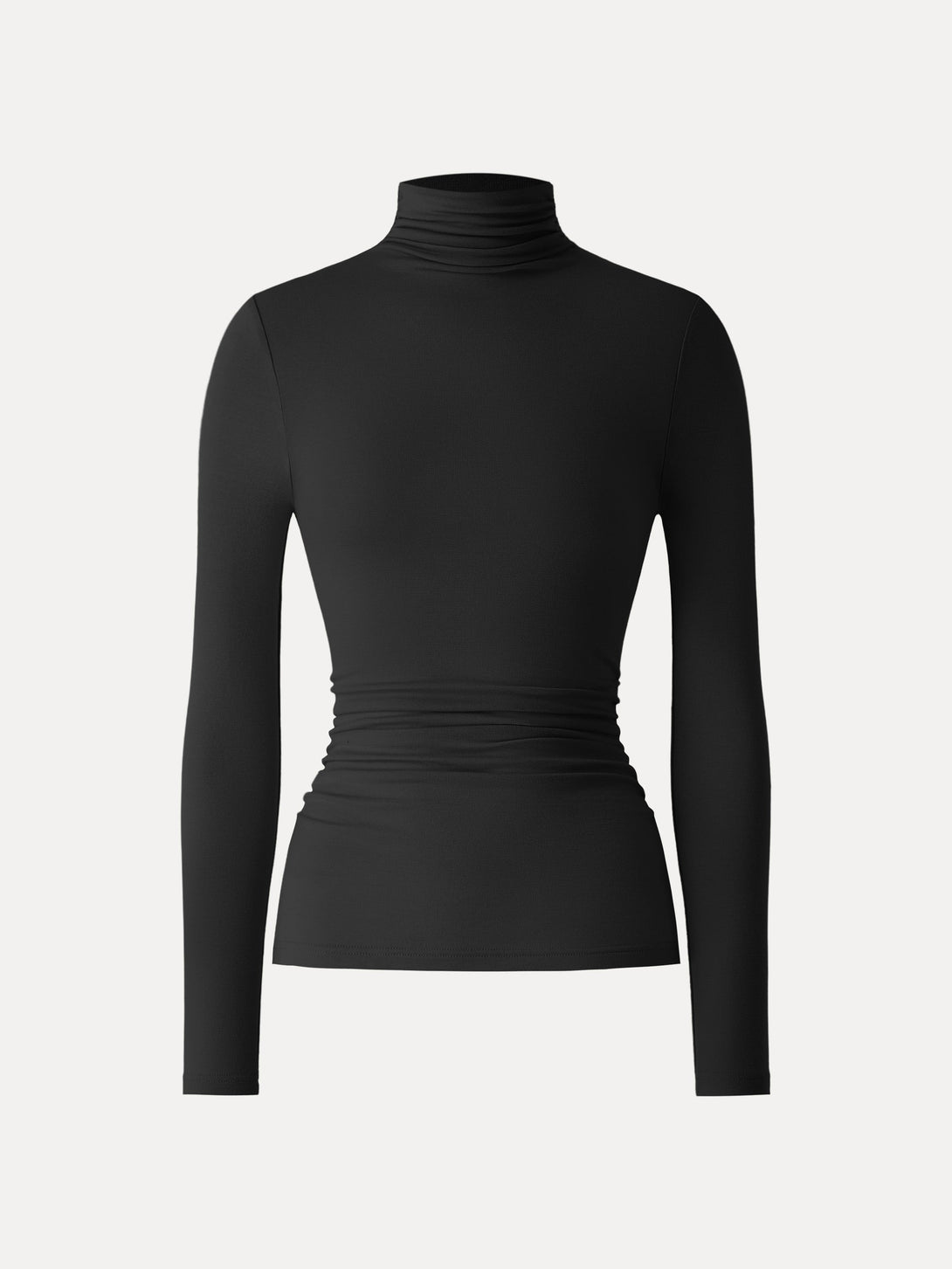 Lyocell Cashmere Turtleneck Side Ruched Top 1Pc Black
