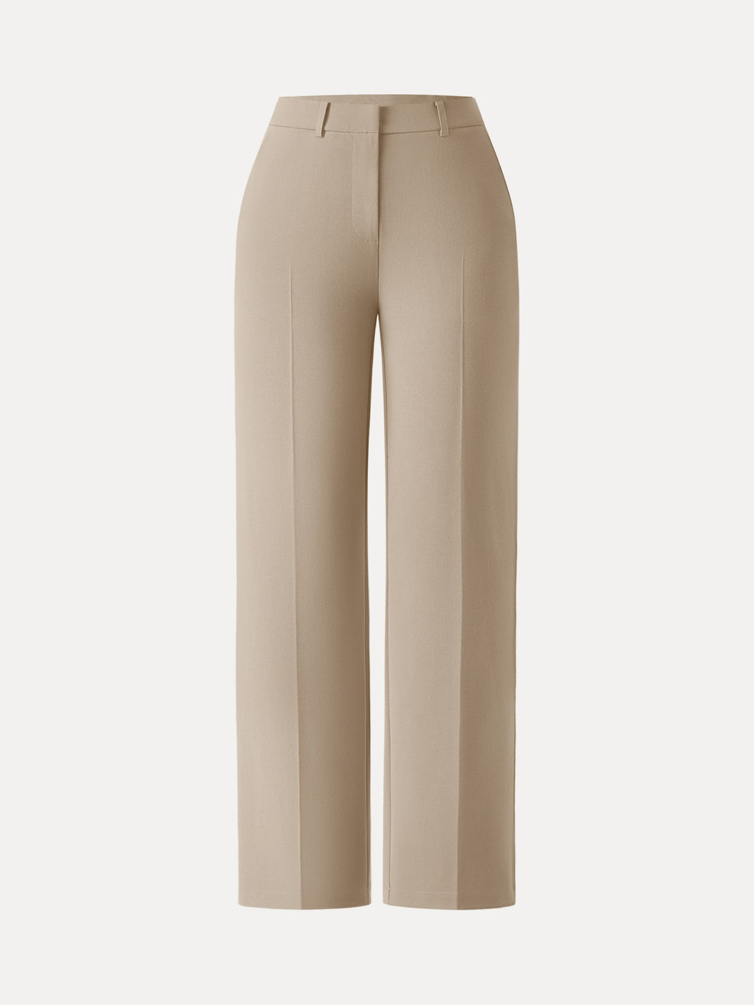 Mid Rise Straight Leg Creased Trousers with Pockets Regular Ecru