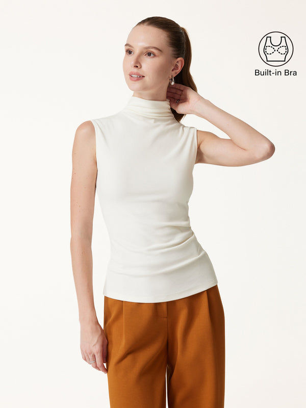 OGLmove Eco-Mousse® Mock Neck Sleeveless Bra Top Off White XXS