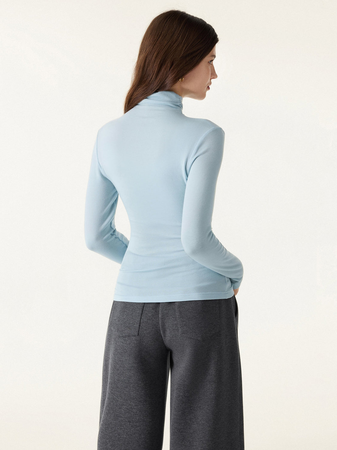 Lyocell Cashmere Turtleneck Side Ruched Top