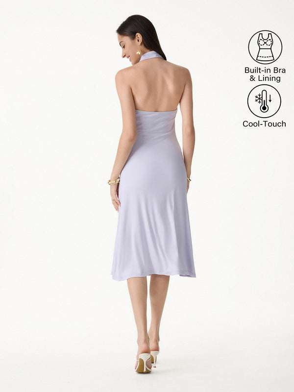 OGLmove CoolTouch Criss-Cross Halter Open-Back Midi Bra Dress