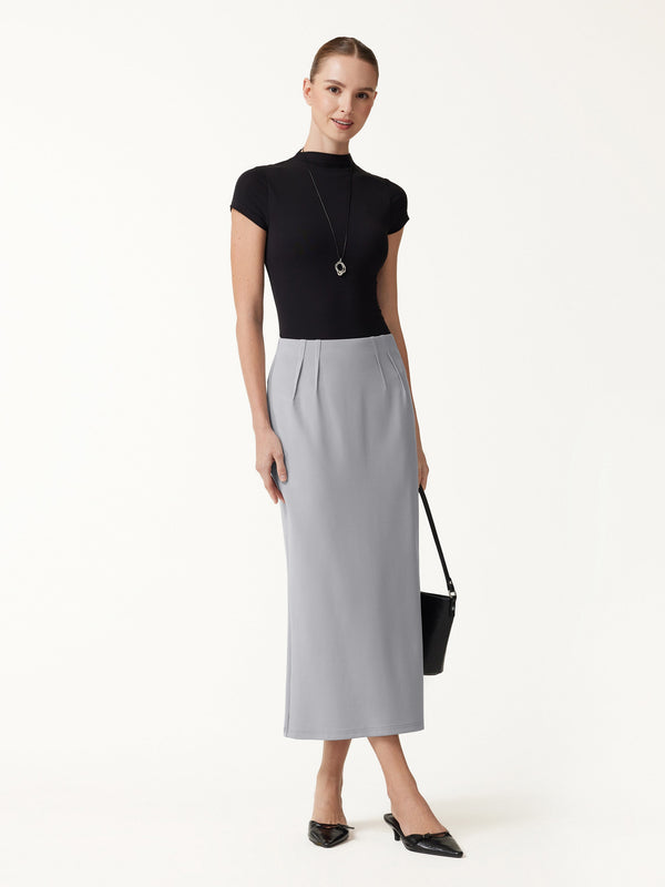 OGLmove Ponte High-Rise Side-Tuck Column Midi Skirt