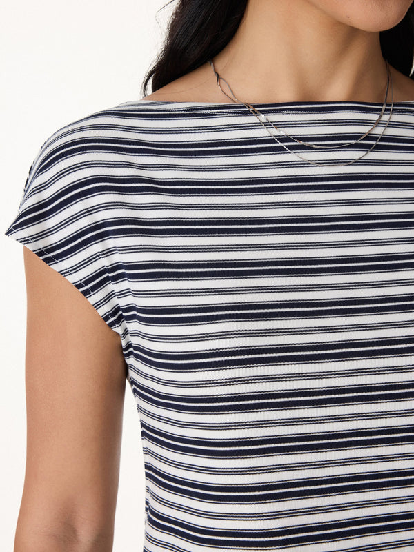 OGLmove Striped Slash Neck Cap Sleeve Relaxed Top