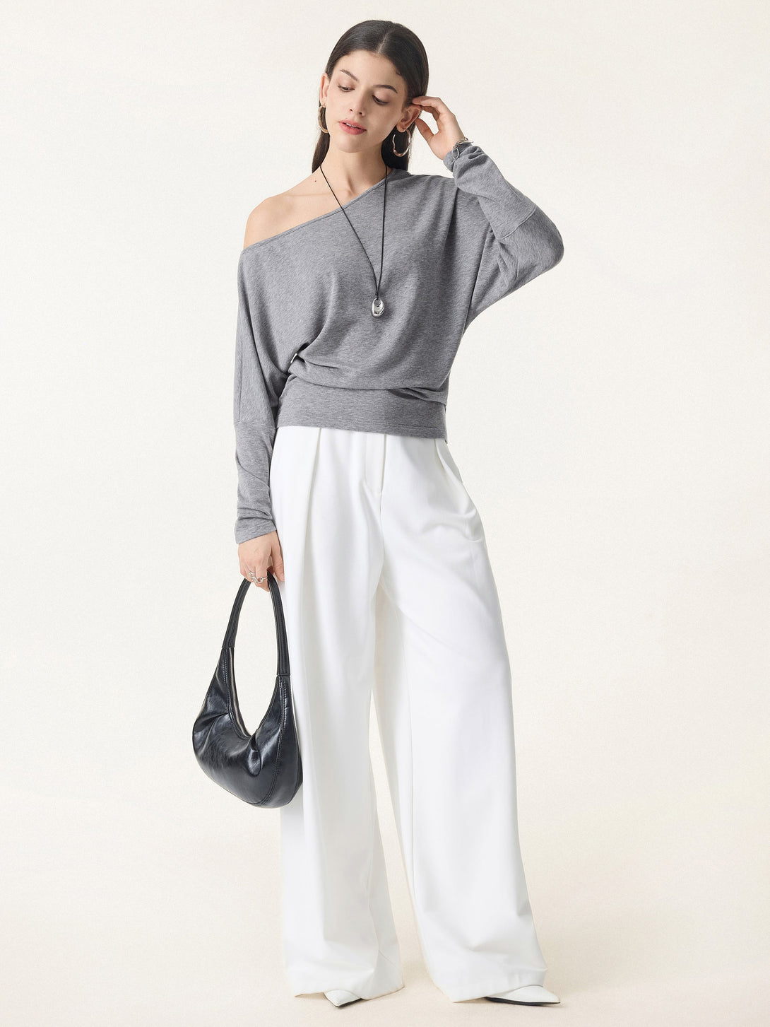 Lyocell Cashmere Cold-Shoulder Semi-Sheer Top