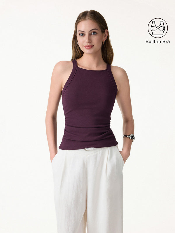 OGLmove Square Neck Ruched Rib Bra Tank