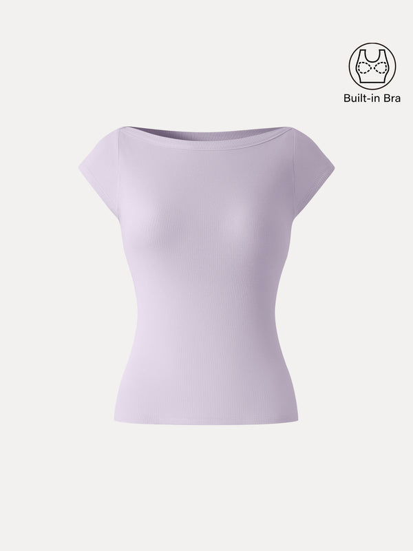 OGLmove Plantive Boatneck Cap Sleeve Bra Top Powder Lilac XS