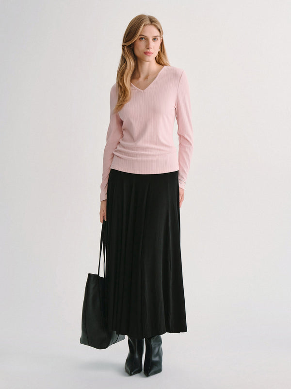 OGLmove Textured Cotton-Viscose V-Neck Long Sleeve Top