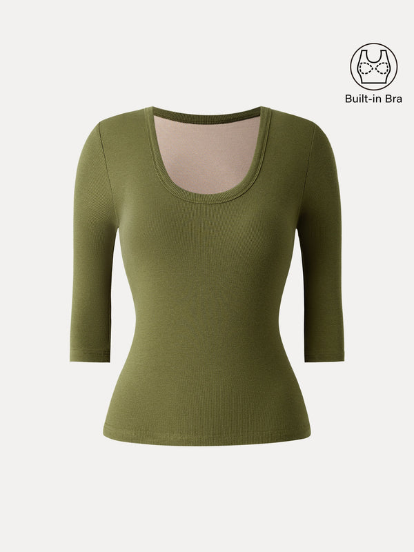 Essential Stretch Cotton U-neck 3/4 Sleeve Brami