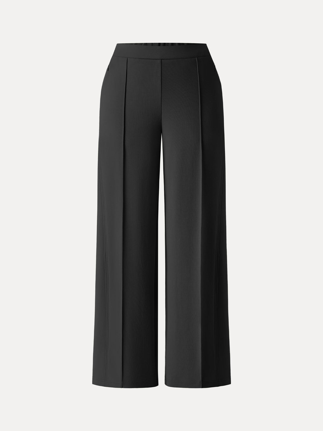 Wrinkle-Resistant Mid Rise Wide Leg Pants with Pockets Petite Black