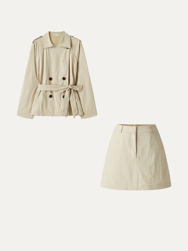 OGLmove 2Pcs Set Trench Jacket with Pockets & Water-Repellent High-Rise Skort