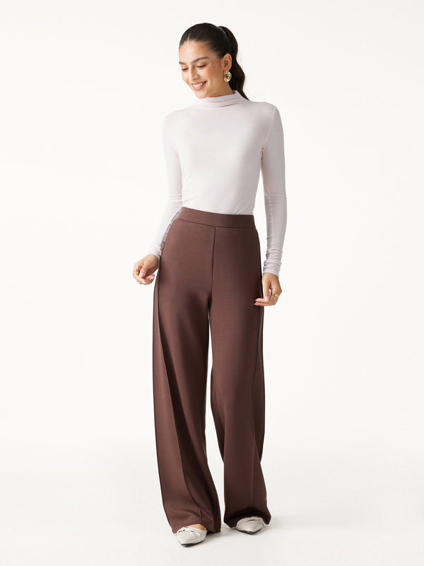 OGLmove Modal Spacer Knit High-Rise Wide-Leg Pants with Pockets Petite Ruby Red