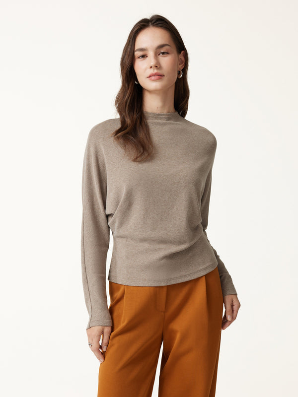 OGLmove Eco-Mousse® Mock Neck Batwing Sleeve Top Heather Dove XXS