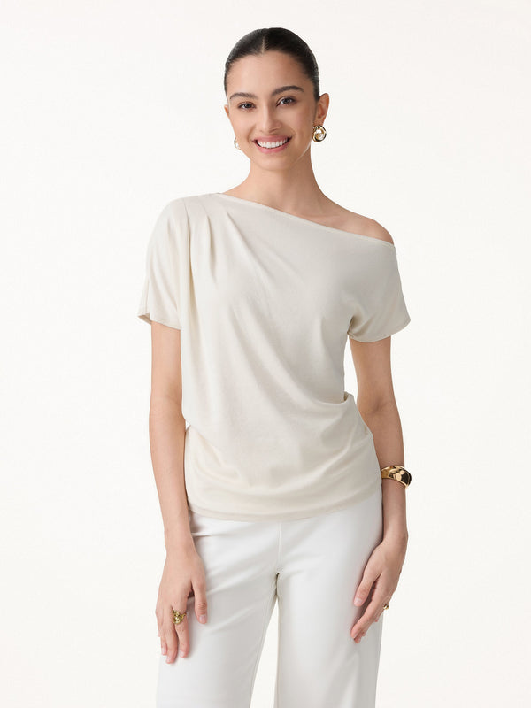 OGLmove Cotton-Lyocell Effortless Asymmetrical Tucked Tee Ivory XS