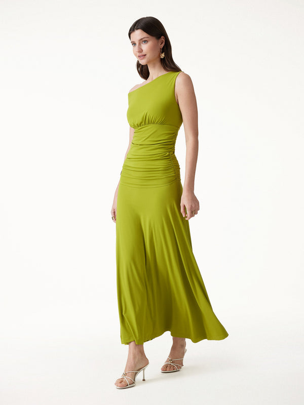 OGLmove 2Pcs Set Cropped Ruched Bra Top& A-line Ruched Maxi Skirt