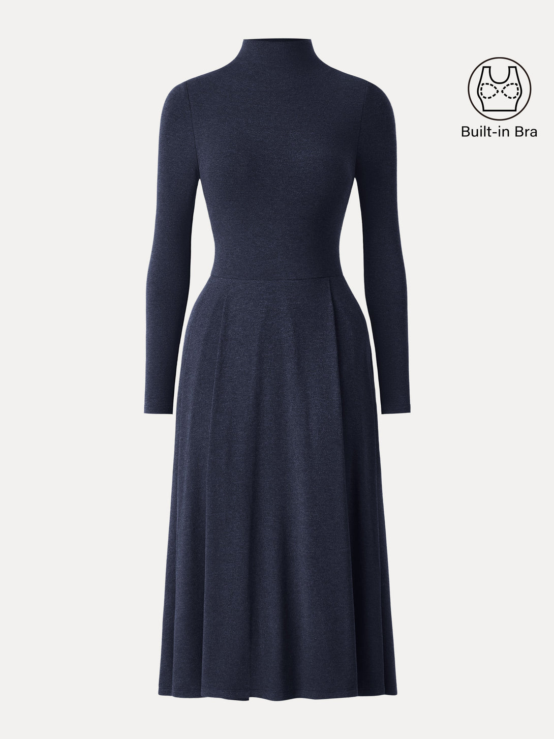 Light Warm Mockneck Pleated Midi Brami Dress with Pockets