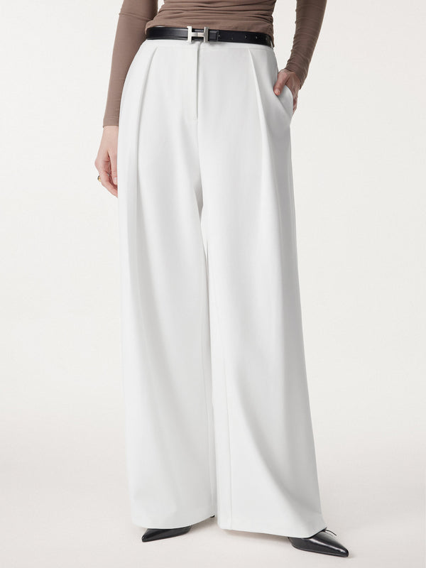 Non-sheer Airy Mid Rise Pleated Airy Trouser with Pockets