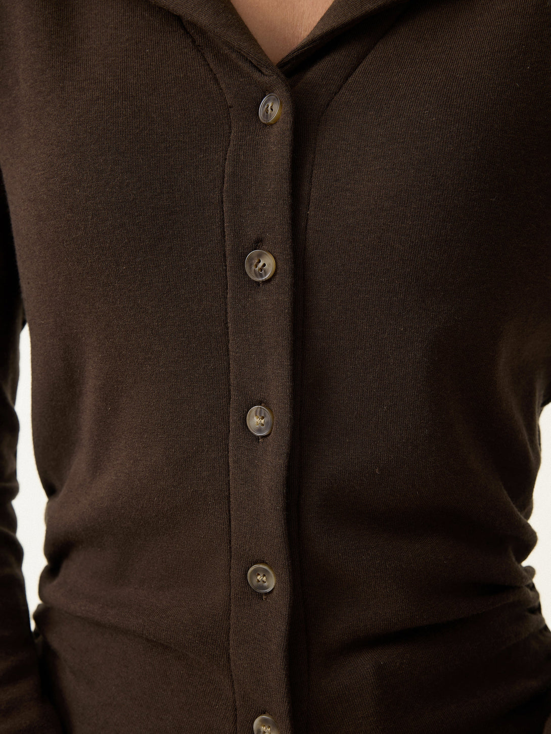 Flapped V-neck Button Front Side Ruched Top