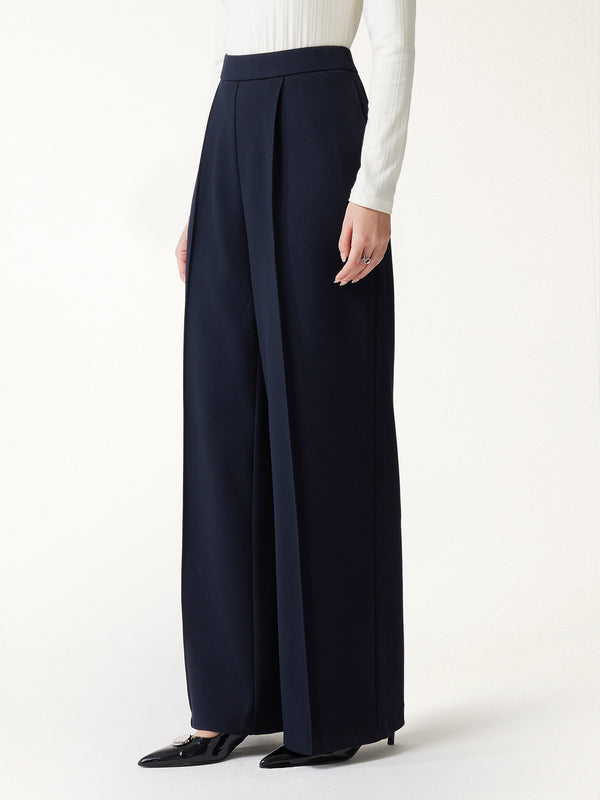 OGLmove Stretch Bamboo Mid-Rise Wide-Leg Pintuck Pants with Pockets Black Navy XXS