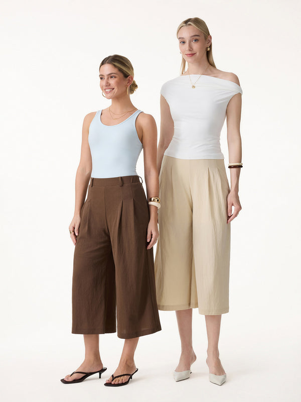 OGLmove Wrinkle-Resistant Linen-Like Cropped Wide Leg Pants