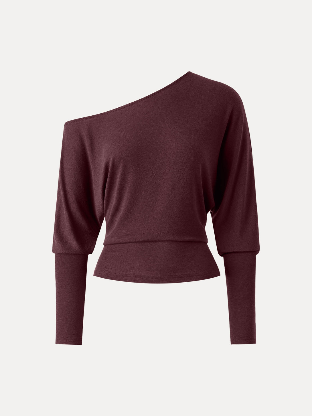 Lyocell Cashmere Cold-Shoulder Semi-Sheer Top Wine XS