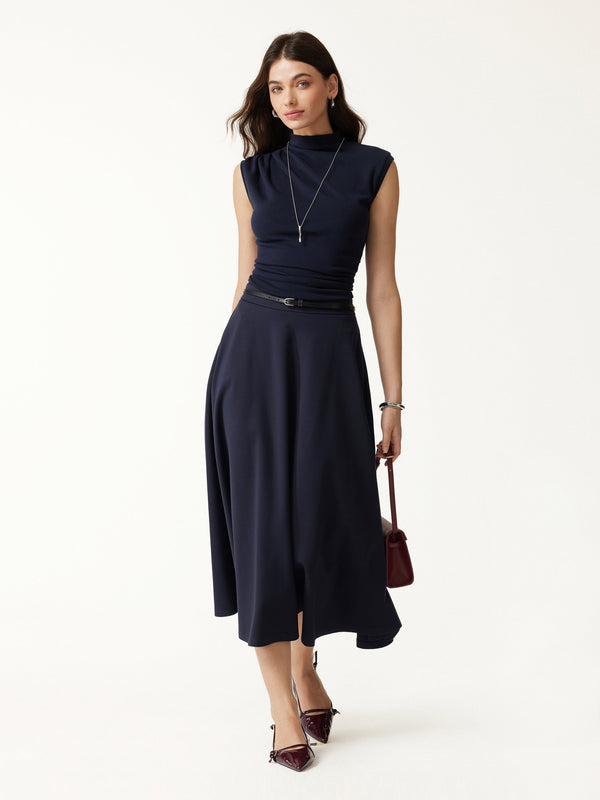OGLmove Office Staple Ponte High-Rise Circle Midi Skirt with Pockets