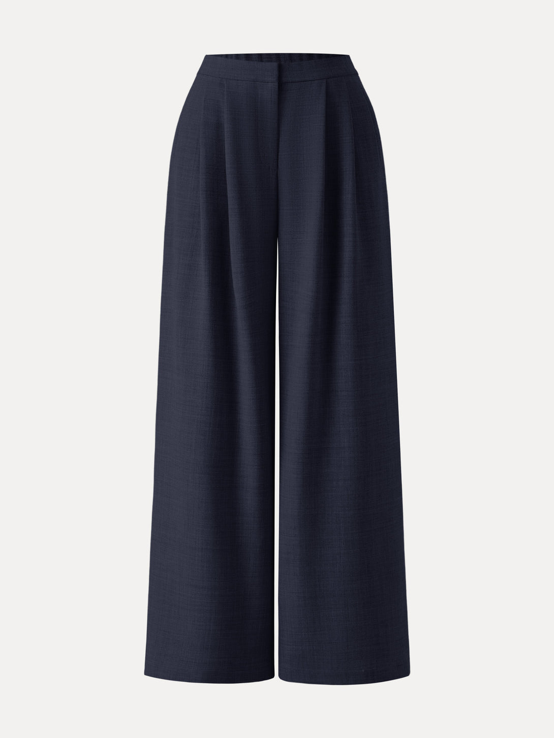 4-way Stretch Wool Mid Rise Pleated Wide Leg Trousers with Pockets Universe Navy XS